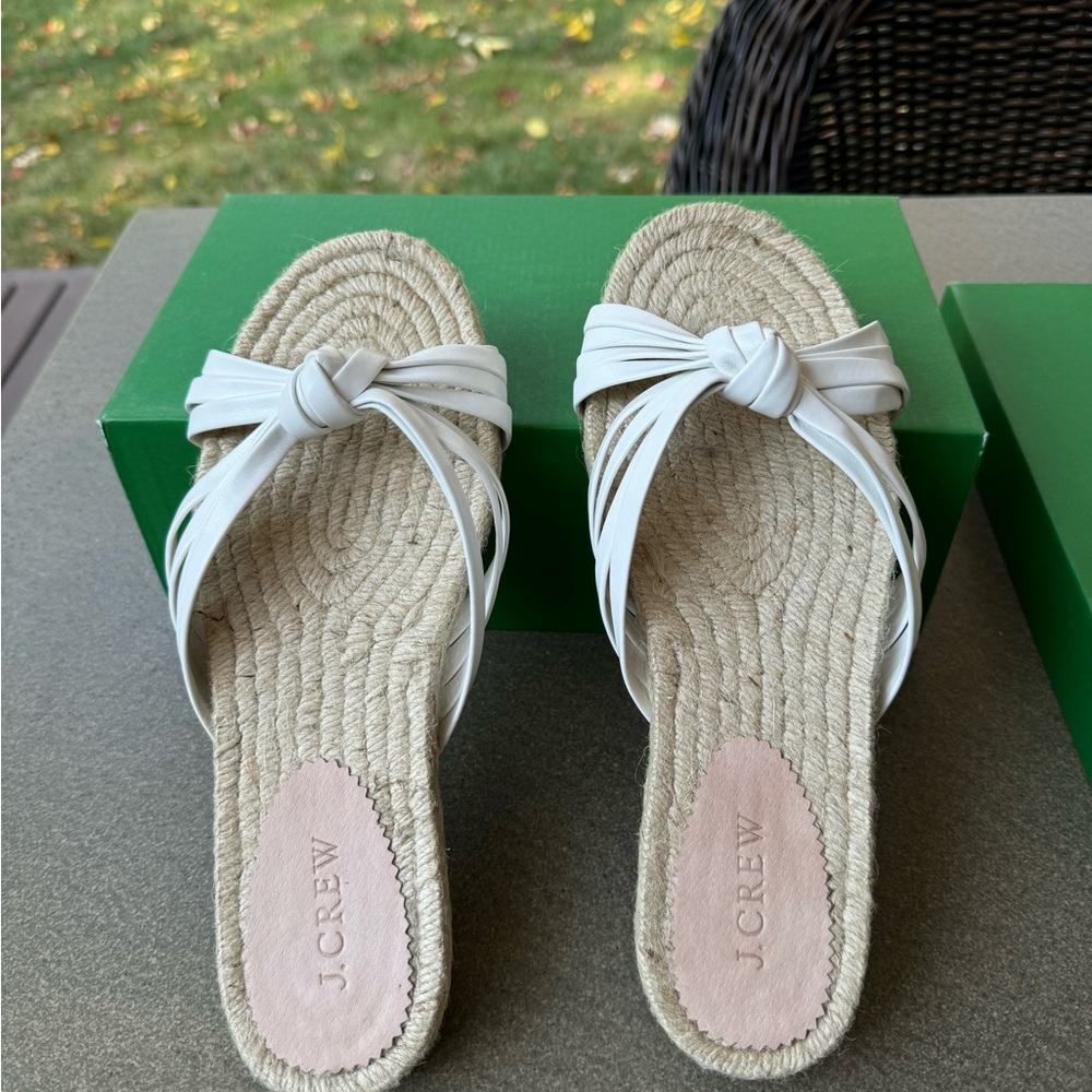 J.Crew Brand New Leather Knot Strappy Espadrille Sandal-White